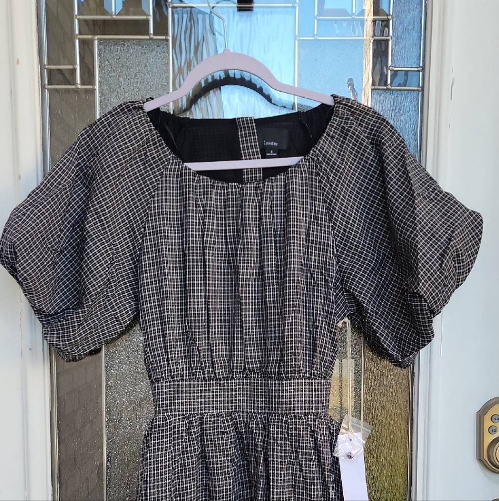 Women's Black and White Checkered Dress With Open Back. Small